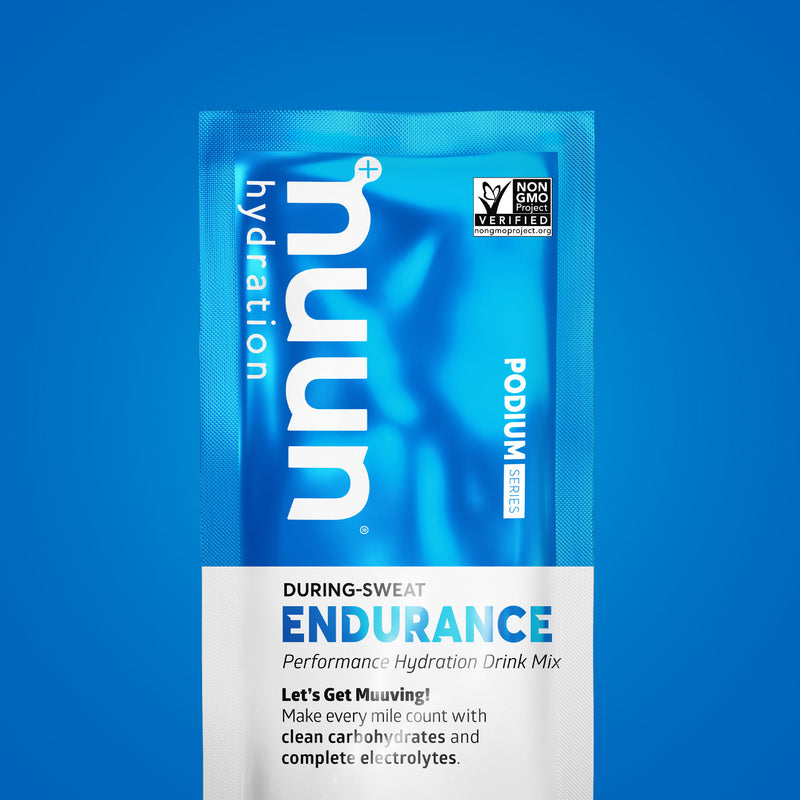 A Nuun Endurance sachet against a blue background.